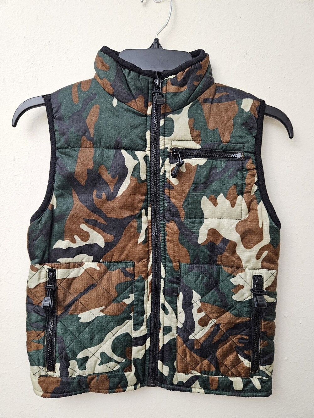 Camouflage Quilted Kids Vest - Green/Brown Camo Size 6